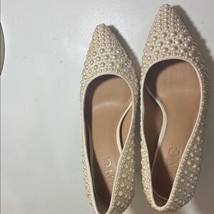 INC International Concepts Pearl-Embellished White Heels